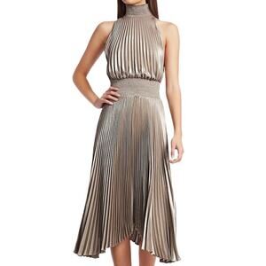 A.L.C. Renzo Pleated Cocktail Dress in Antique Gold size 8